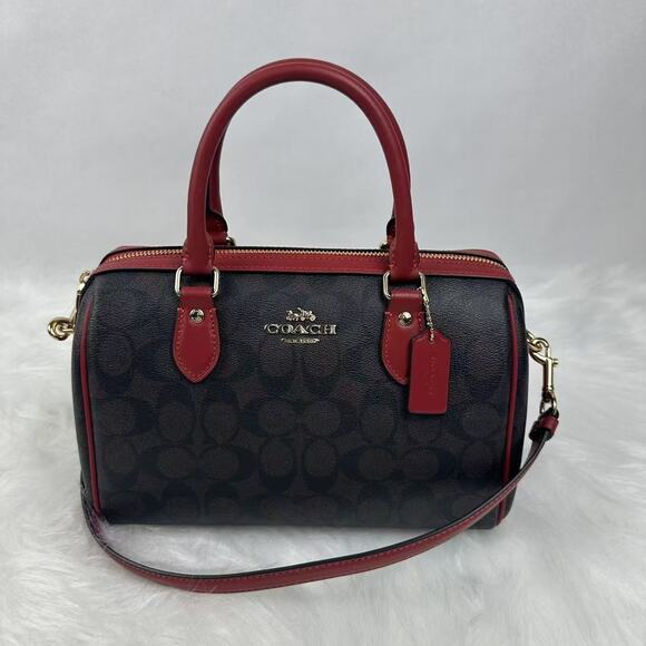Coach Rowan Satchel Bag In Signature Canvas In Leather/Brown 1941 Red CH280 NWT - Picture 1 of 8